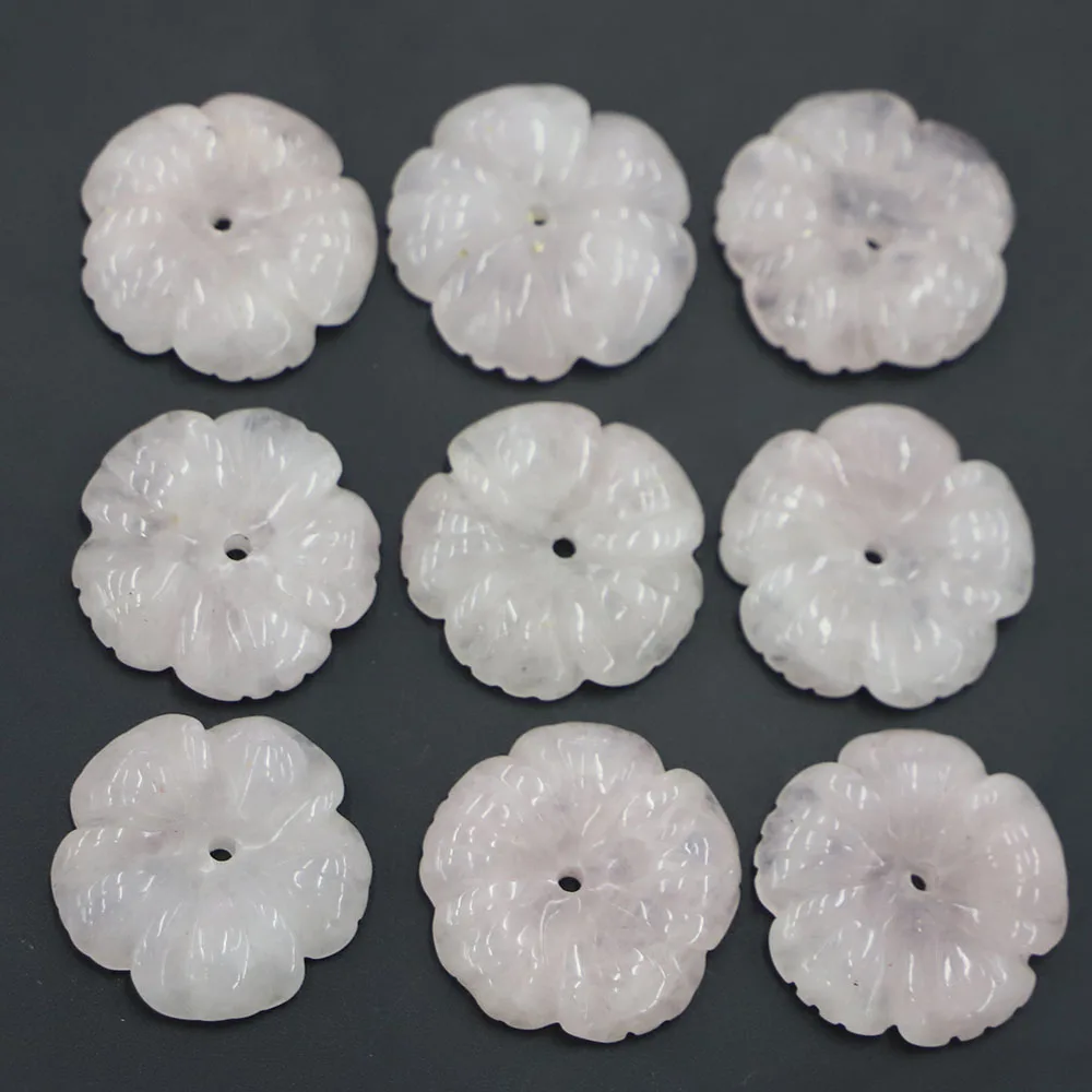 

Natural Stone Rose Flower Quartz Round Necklace Pendants Gem Home Decor Ornament Gift Fashion Jewelry Charms Accessories 6Pcs