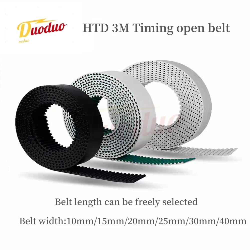 HTD 3M PU Open Belt Width: 10mm /15mm/20mm/25mm/30mm/40mmTiming Polyurethane Transmission Belt For 3DPrinters Etc High Quality