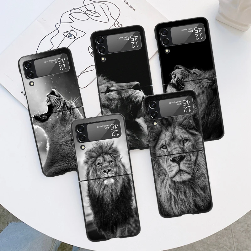 Mighty Cool Lion Wolf Custodia Antiurto Per Samsung Galaxy Z Flip 3 4 5G Flip 4G Black Hard Zflip4 Flip 3 Zflip Cover Per Telefono