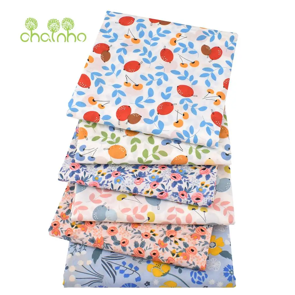 Chainho,Printed Plain Weave Poplin Cotton Fabric,DIY Sewing Quilting Material,Patchwork Cloth,Berry Series,3 Big Sizes,15PC18