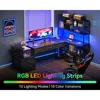 79 inch L Shaped Desk with File Drawers, Reversible L Shaped Gaming Desk with Power Outlets & LED Lights, Computer Desk wit 1