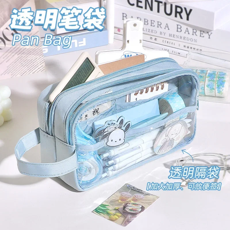 Pencil Cases Simplicity Pencil Case for Kid Fashion Korean Solid Color Pencil Pouch Transparent Large Capacity Stationery Bag School Supplies