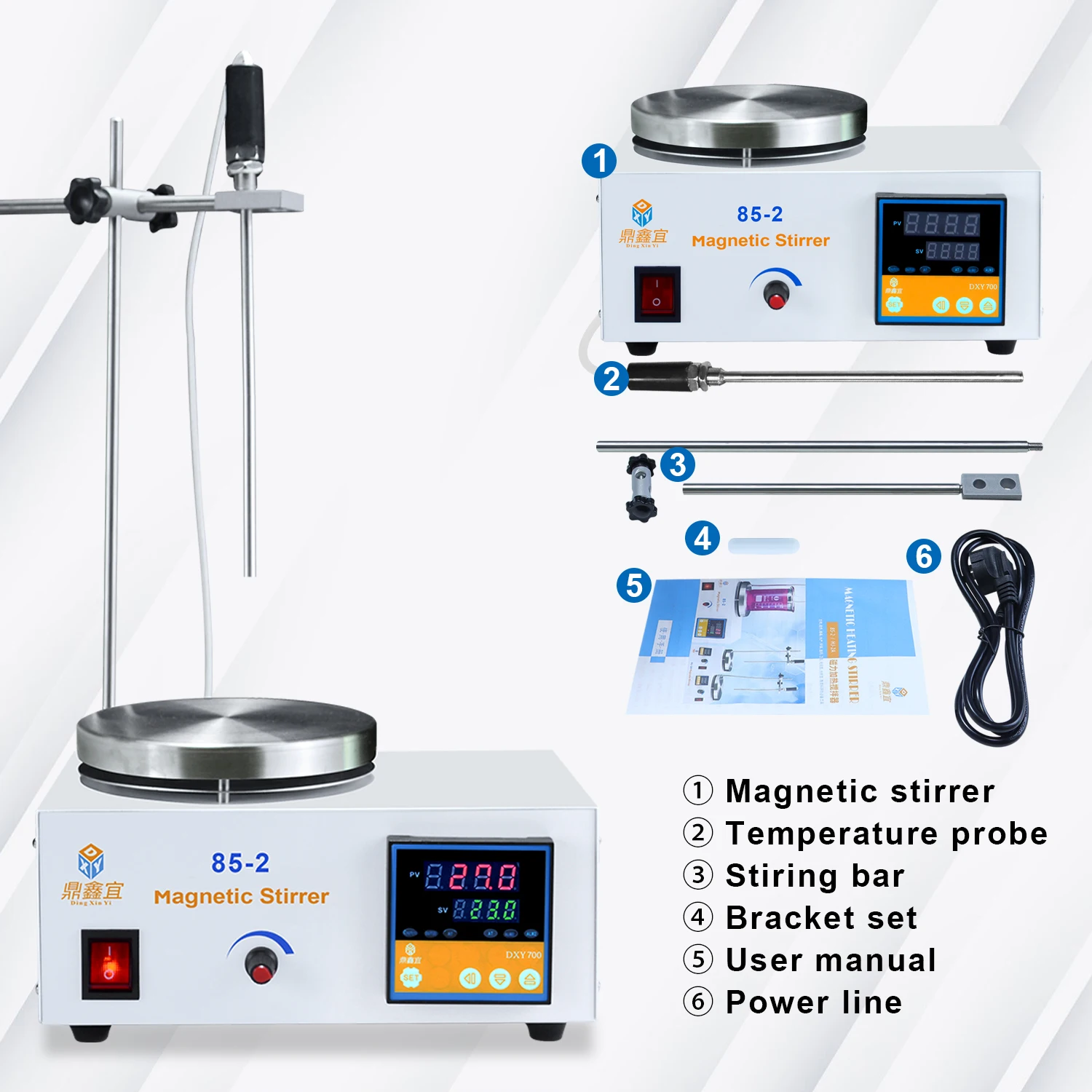 DXY Digital Display 1500ML Lab Magnetic Stirrer 85-2 Adjustable 2500rpm Heating Plate Mixer 220V