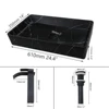 KEMAIDI Black Vanity Sink Rectangle Marble Bathroom Vessel Sink Above Counter Sinks for Bathrooms Porcelain Lavatory Faucet Set 3