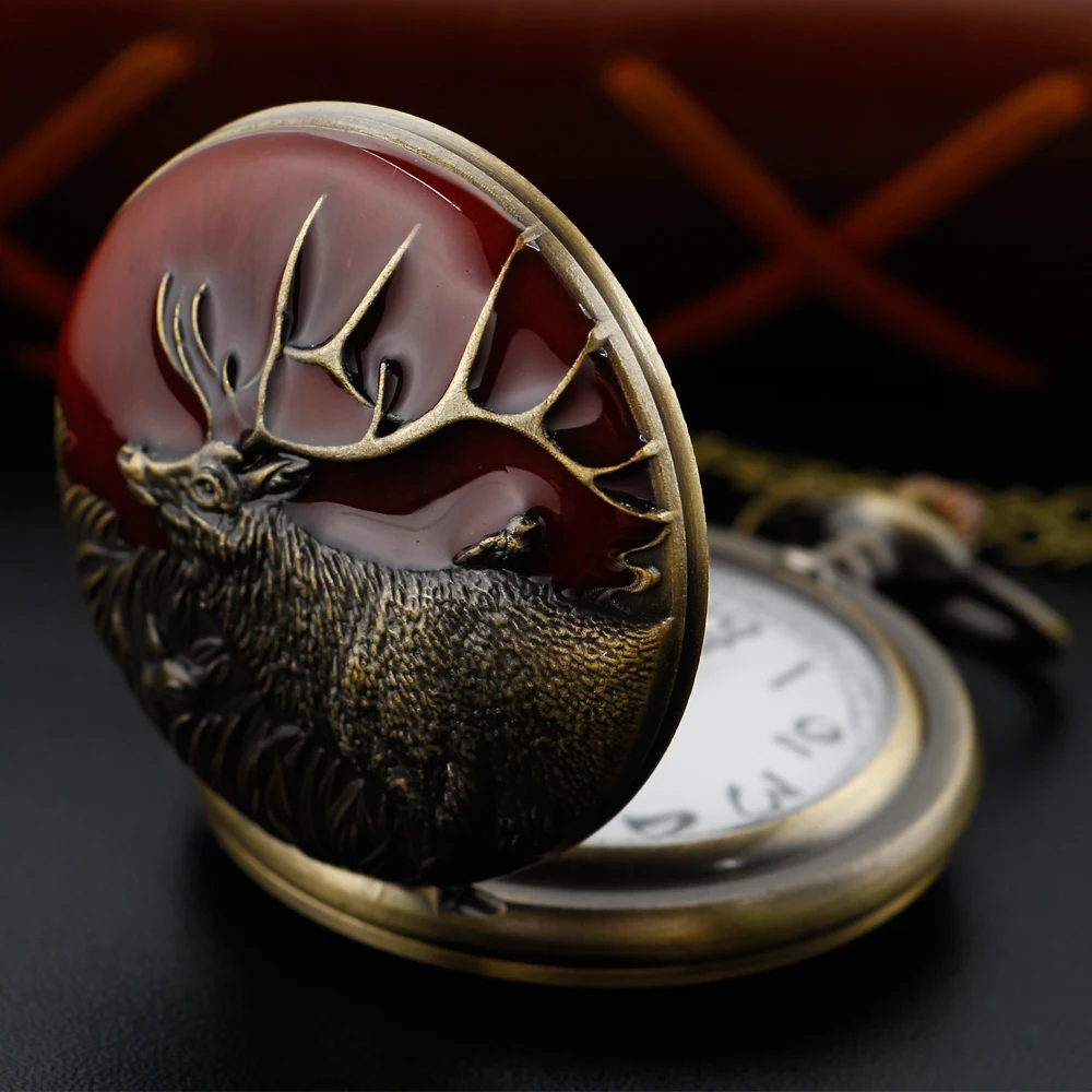 Orologio Da Tasca Al Quarzo Goffrato 3D Con Renne Antiche Orologio Da Uomo Vintage Con Catena A Catena Orologio Hunter Miglior Regalo Commemorativo