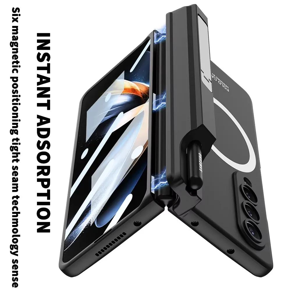 Magsafe Wireless Charging Magnetic Hinge Pen Holder Stand Case With Film Cover For Samsung Galaxy Z Fold 6 5 4 3 Fold6 Fold7 phone case leather phone case silicone phone case carbon fiber case