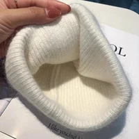 2024, вязаная зимняя шапка из ангоры для женщин, пушистые вязаные шапочки с кроличьим мехом, корейский роскошный капот, женские мягкие теплые шапочки Skullies — изображение 6