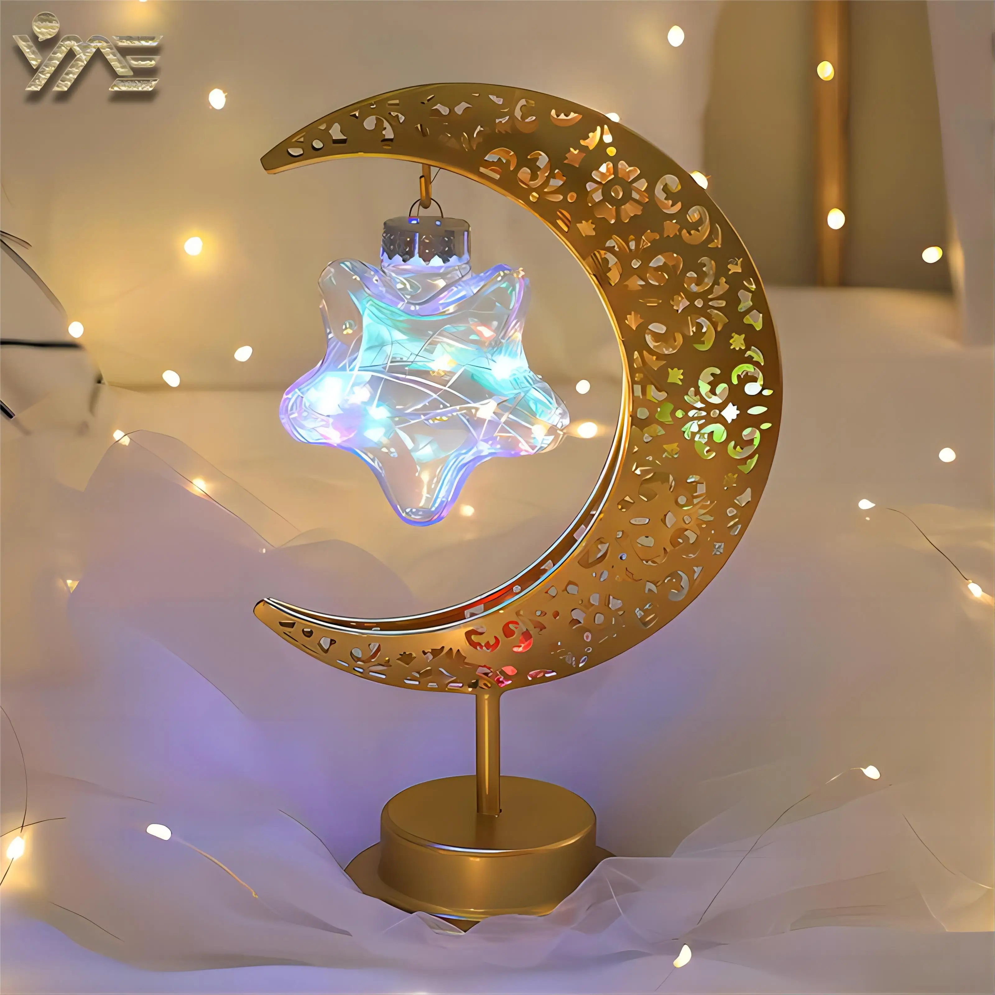 Description Picture 2 of itemRamadan Night Light LED Moon Lamp Decoration Dedroom Metal Star Table Lamp Children Thanksgiving Christmas Halloween Gifts