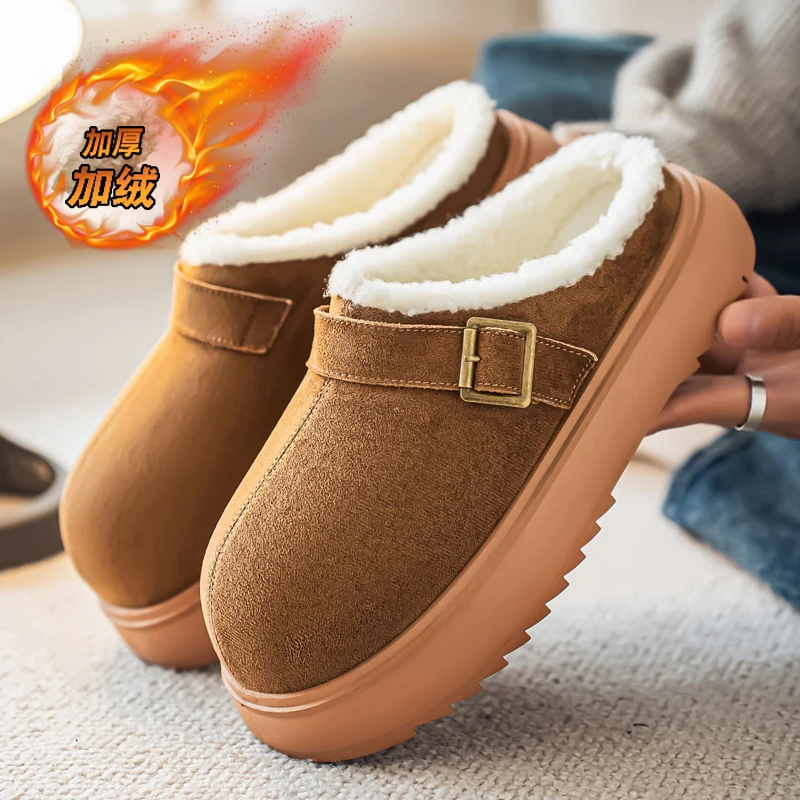 Men Winter Shoes Warm Slippers Plush Lining Indoor Cotton Slippers Printed Platform Outdoor Shoes House Waterproof Home Slippers