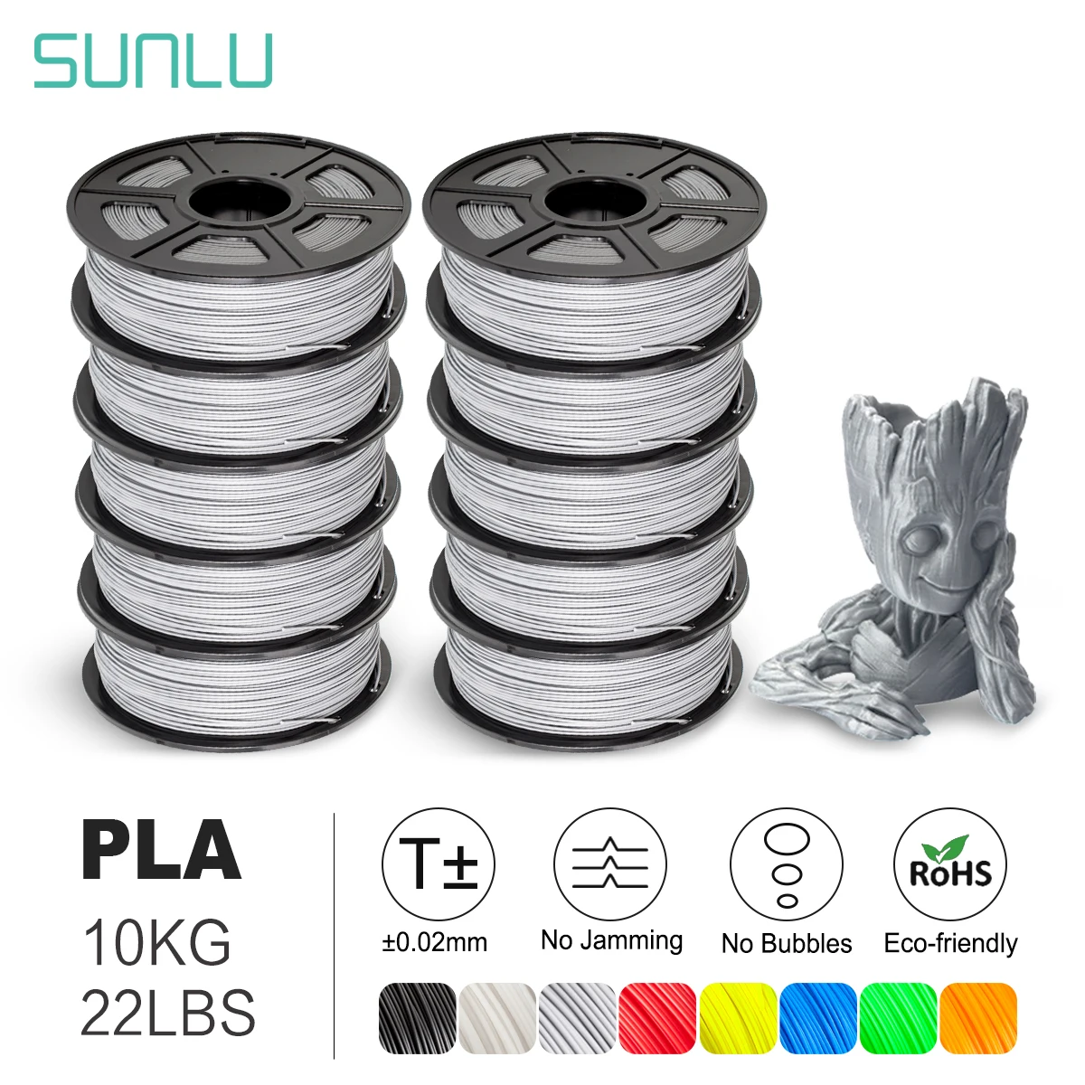 SUNLU 3D Filament PLA /PLA PLUS Filament 1.75mm 3D Printer Environmentally friendly High strength 10KG 22 lbs