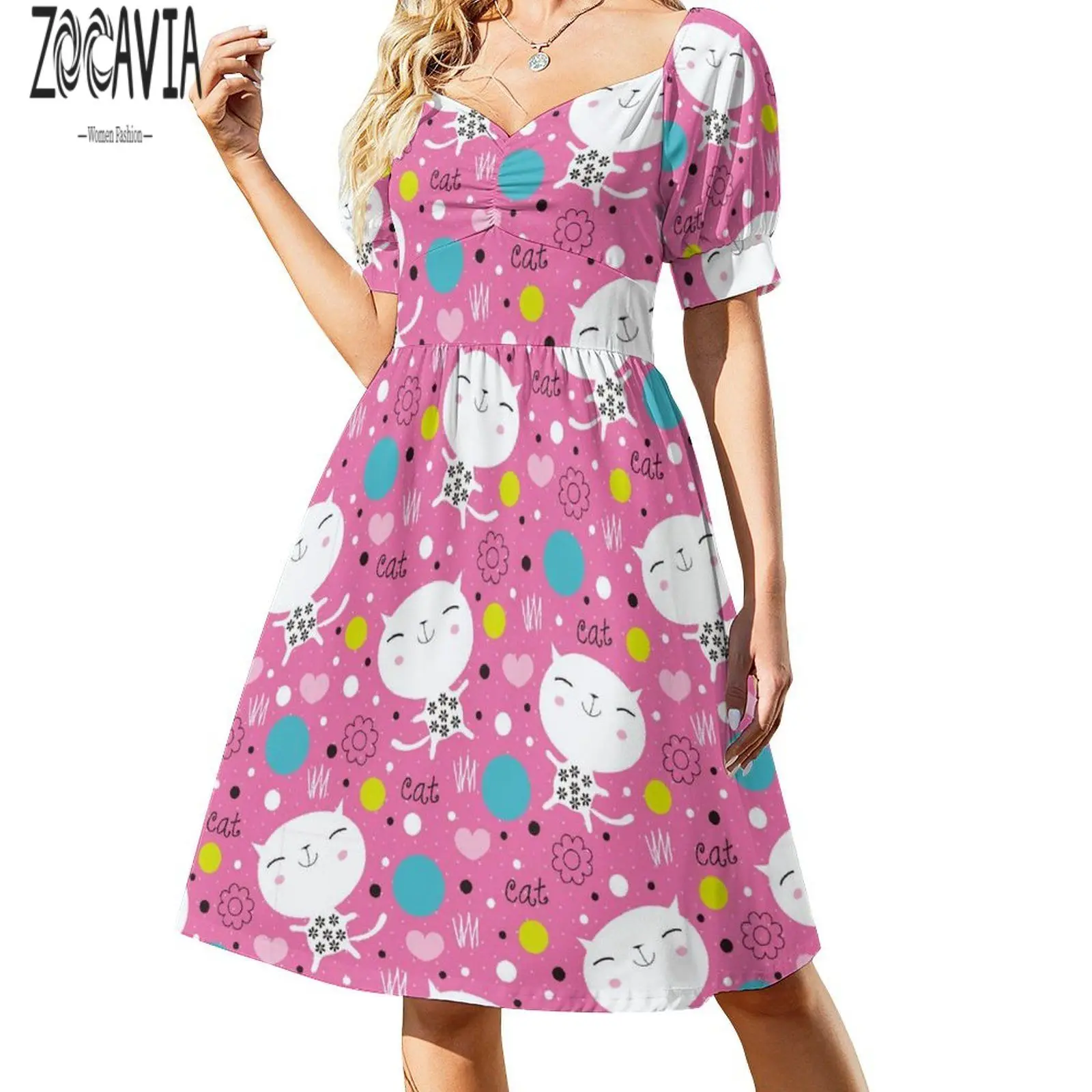 

Летняя женская Милая юбка ZOCAVIA, повседневное и модное платье с коротким рукавом