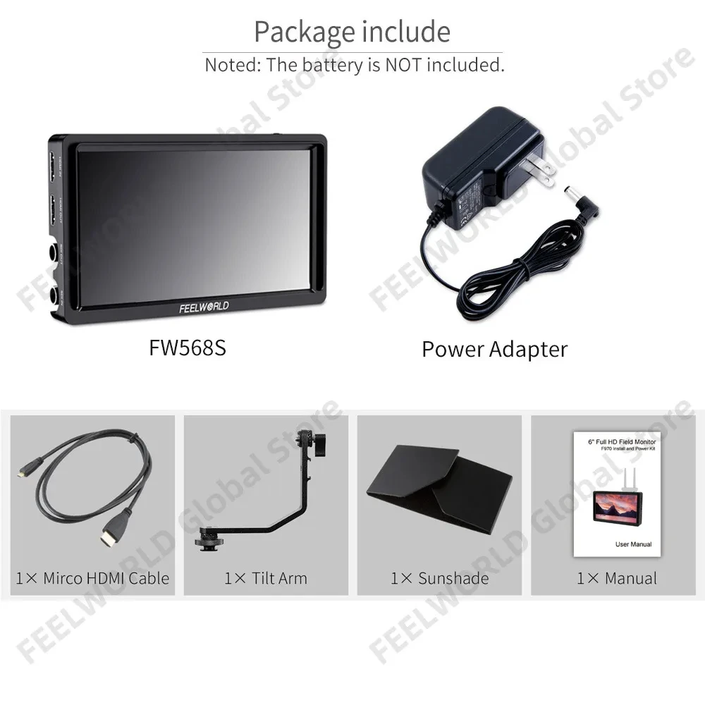 6-дюймовый видеомонитор FEELWORLD FW568S IPS 1920X1080 3G-SDI 4K HDMI с внешним источником питания F970 (art.: 3920c4cda09e3) - 3920c4cda09e3