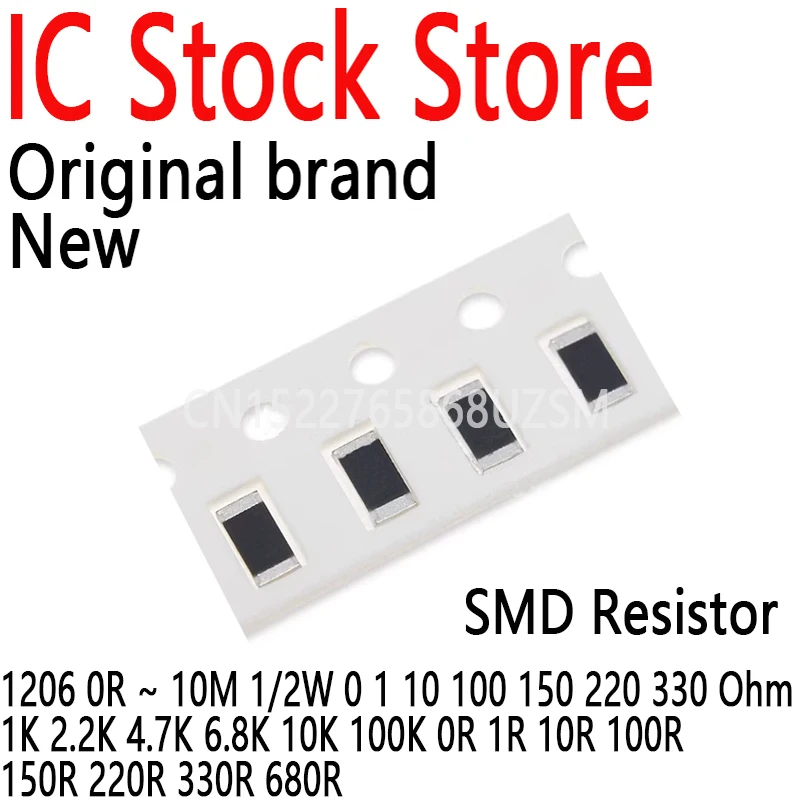 100 Pz Resistore Smd 1206 0R ~ 10M 1/2W 0 1 10 100 150 220 330 Ohm 1K 2.2K 4.7K 6.8K 10K 100K 0R 1R 10R 100R 150R 220R 330R 680R