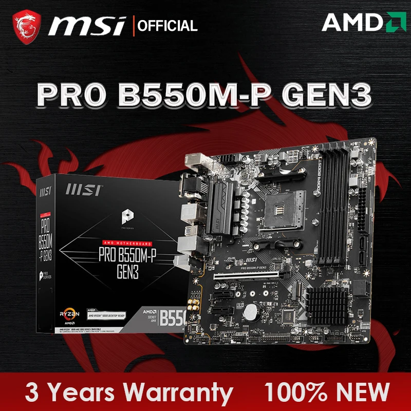 Msi New Pro B550M-P Gen3 Scheda Madre Micro-Atx Amd B550 4Xdimm Ddr4 M.2 Sata3 Usb3.2 128G Supporto Amd Cpu Socket Am4 Placa Mae