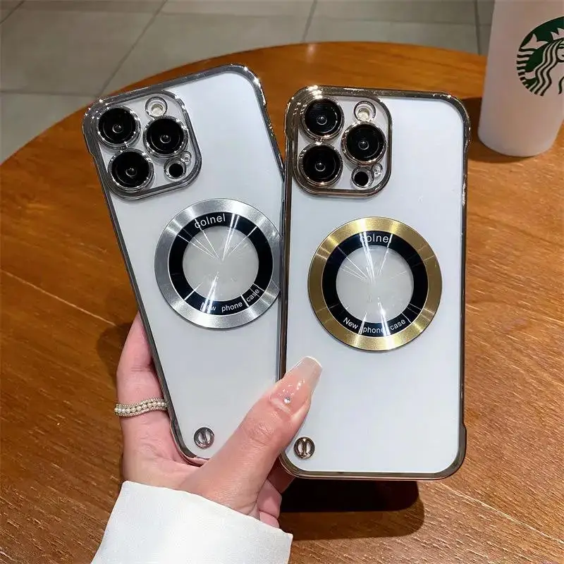 Luxury Noble For Magsafe Wireless Charge Hard  Borderless Case Clear For iPhone 11 15 14 13 12 Pro Max Magnetic Clear Cover Men