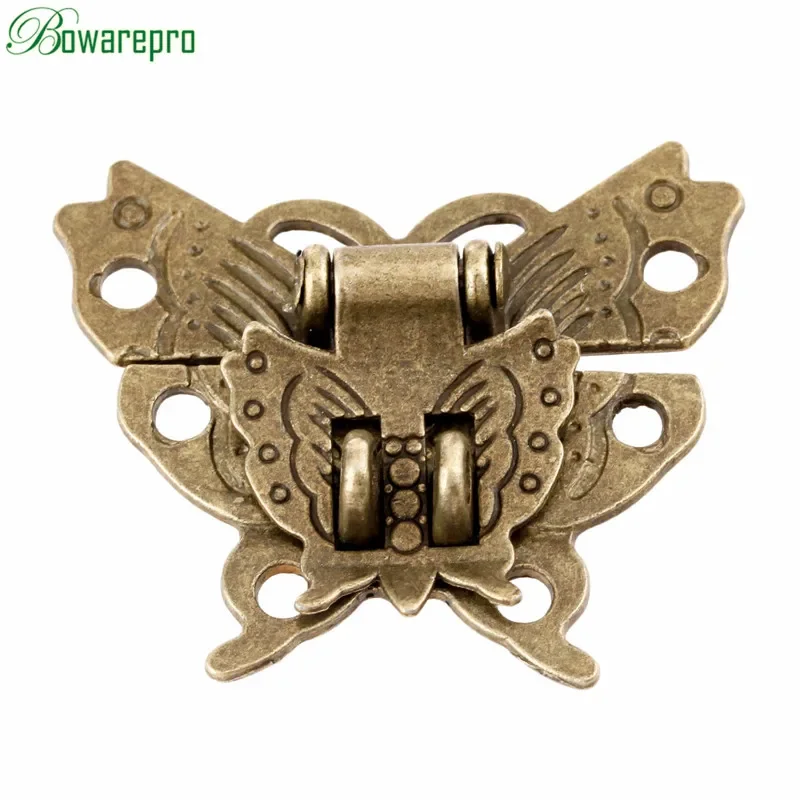 2Pcs Antique Bronze Hasp Latch Jewelry Wooden Box Cabinet Buckle Case Lock Butterfly Design Furniture Hardware 39*45MM