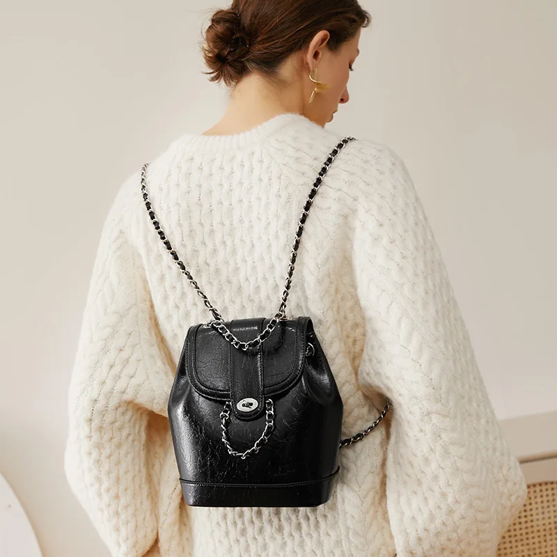 Women Designer Mini Backpack String Chain Backpacks Suede Leather