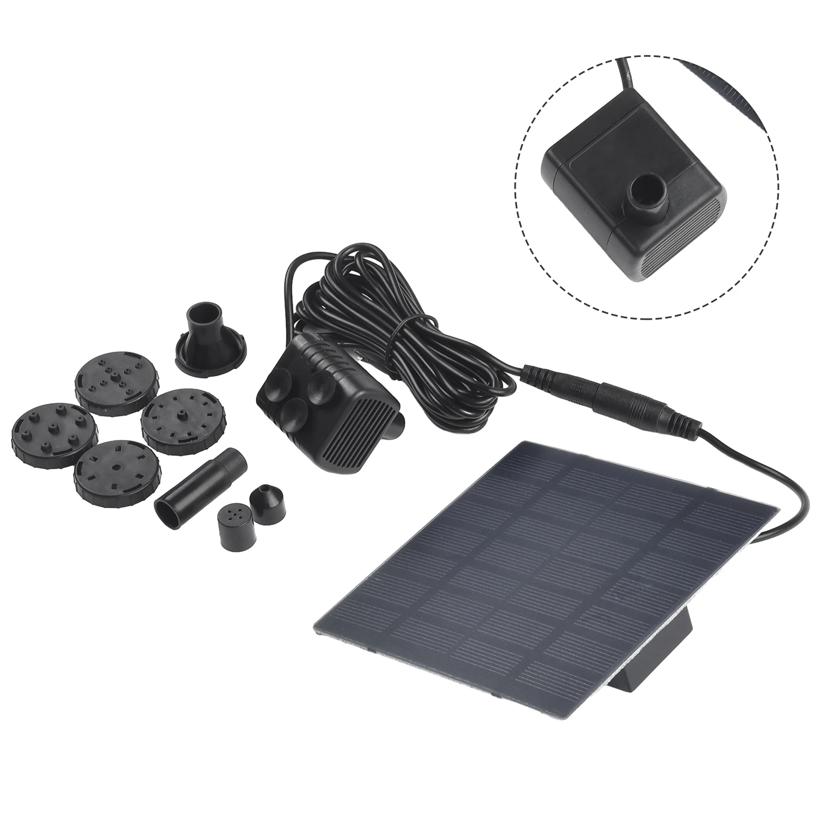 

Solar Powered Water Pump 7V Brushless Motor Multiple Spray Nozzles Perfect for Fish Tank and Oxygen Circulation
