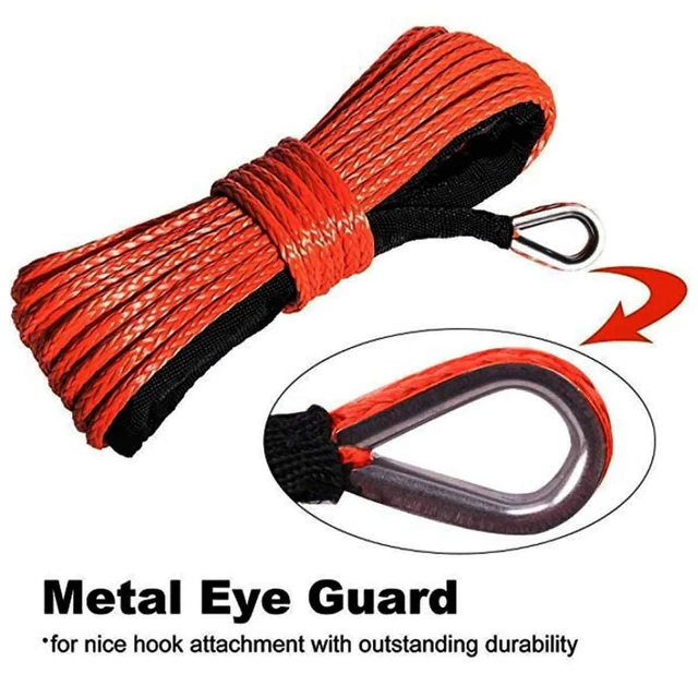 15m x 6mm Synthetic Winch Rope 7700Lbs Trailer Winch Rope With Hook Towing  Rope For ATV