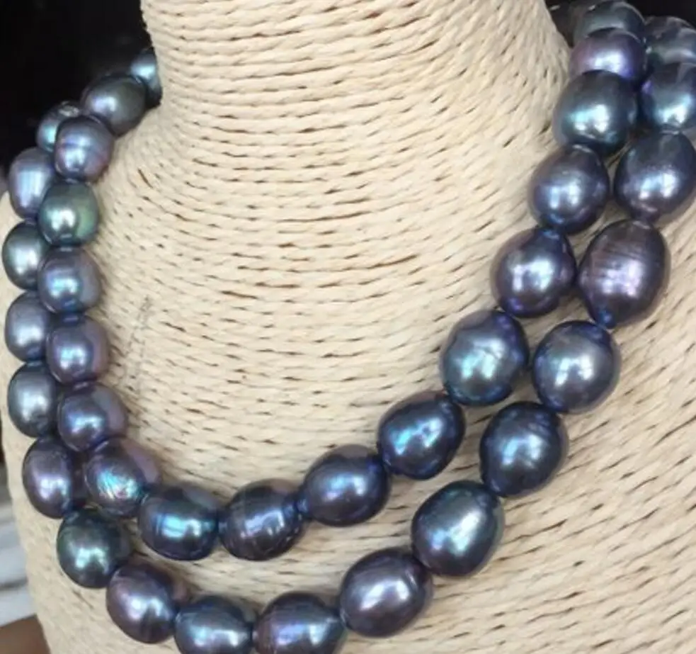 Jewelry  double strands 12-13mm south sea peacock green baroque pearl necklace 18