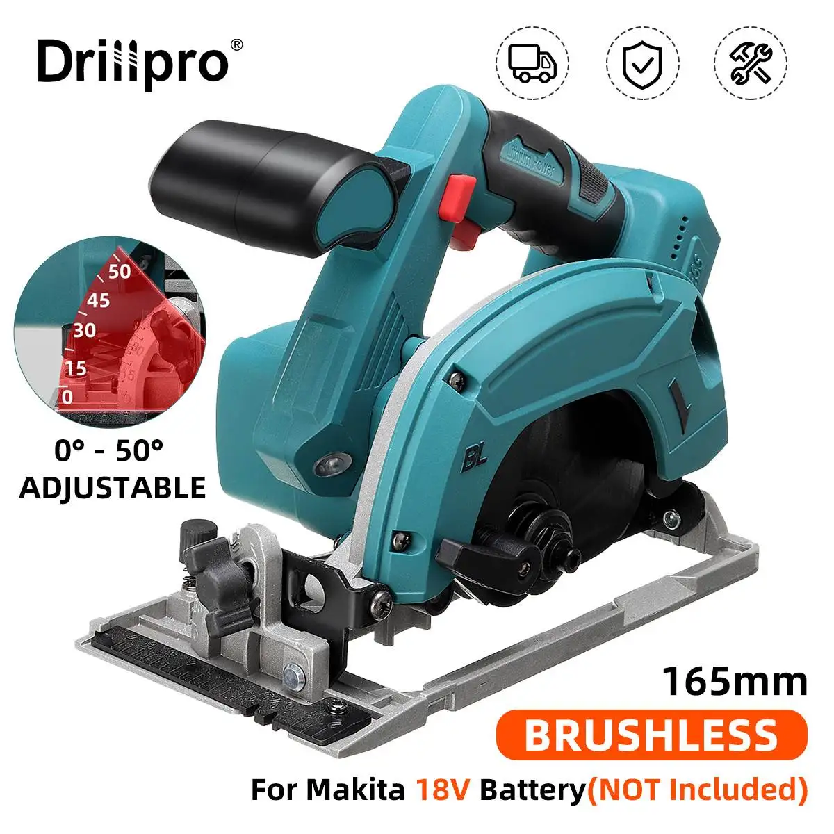 Бесщеточная электрическая циркулярная пила Drillpro 165 мм пильный диск с