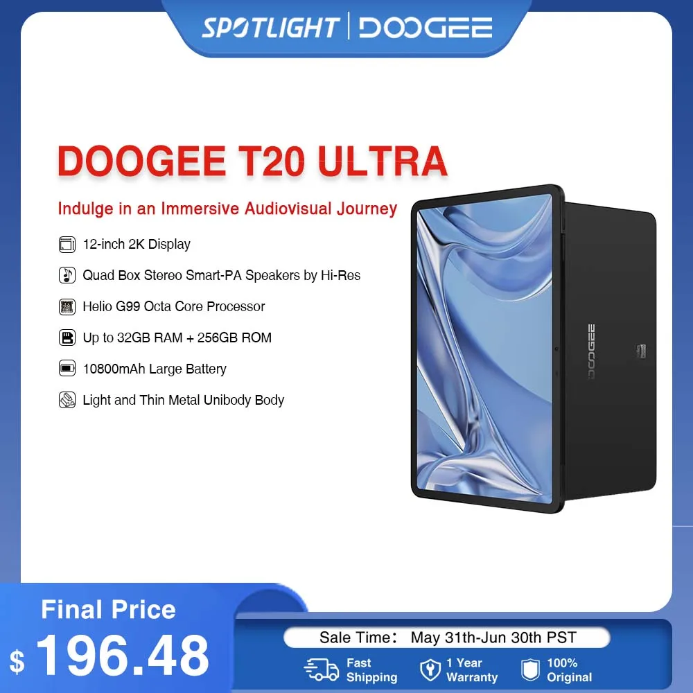 DOOGEE-Tableta T20 Ultra de 12 pulgadas, dispositivo con pantalla 2K, Helio G99, 12GB + 256GB, 10800mAh, Cámara principal de 16MP, Android 13, cuatro altavoces estéreo