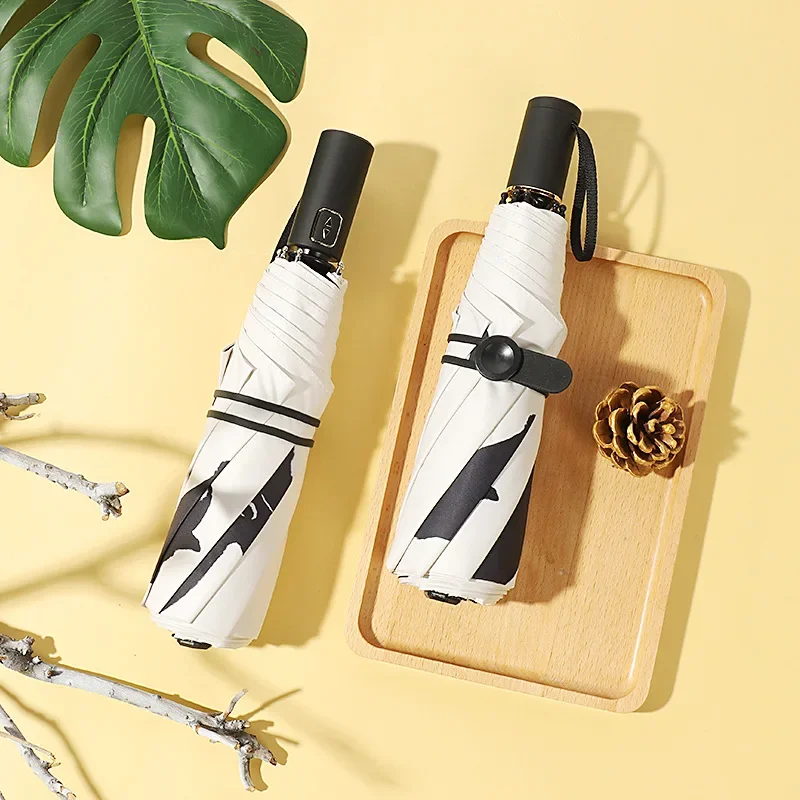 New Dual-purpose Automatic Tri-fold Umbrella Yuyang Portable Folding Umbrella UV Protection Creative Vinyl