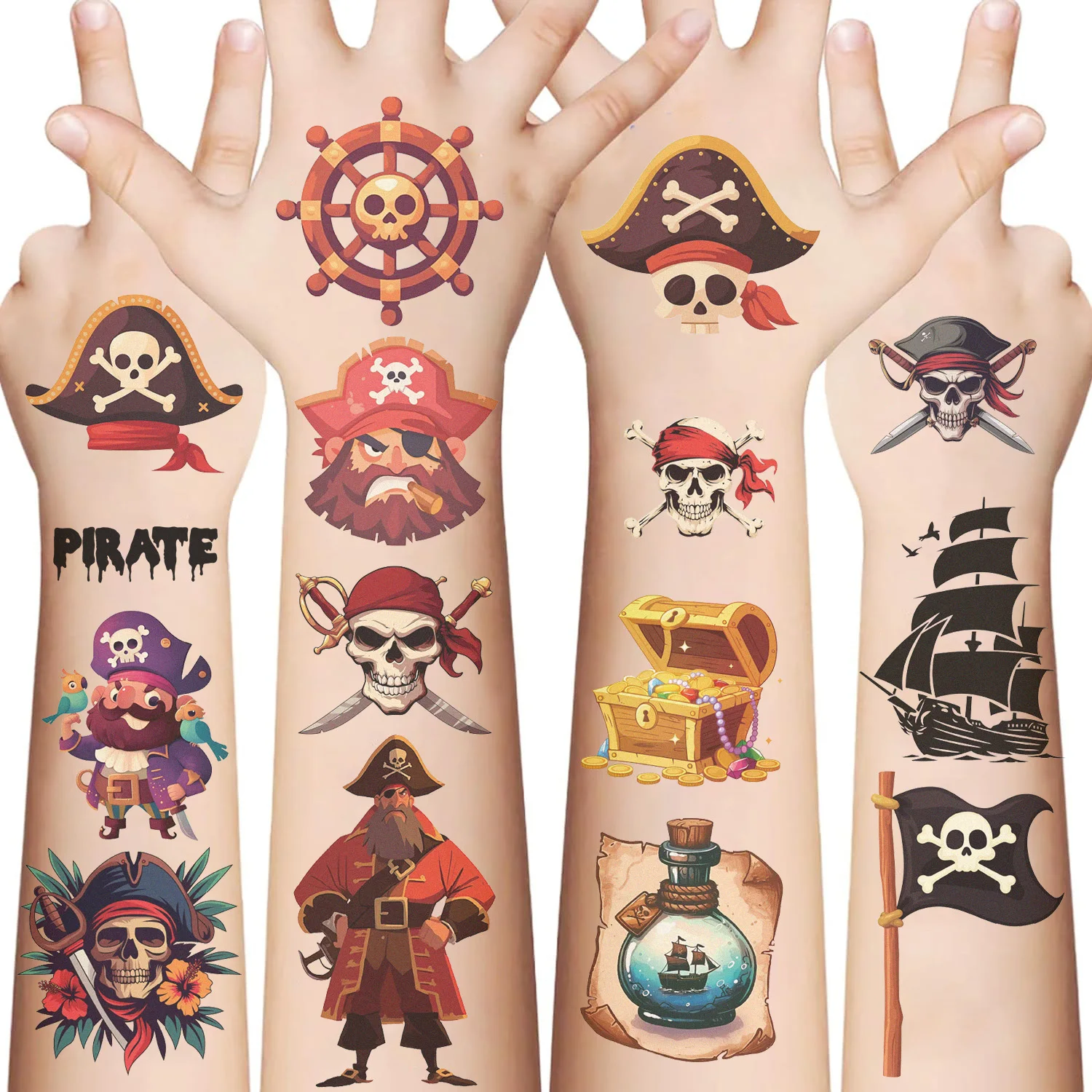 10 Sheets/Set Pirate Temporary Tattoo Stickers Pirate Ship Shower Kids Gift Body Makeup Sticker Tattoos tattoo sticker temporary tattoos makeup stickers