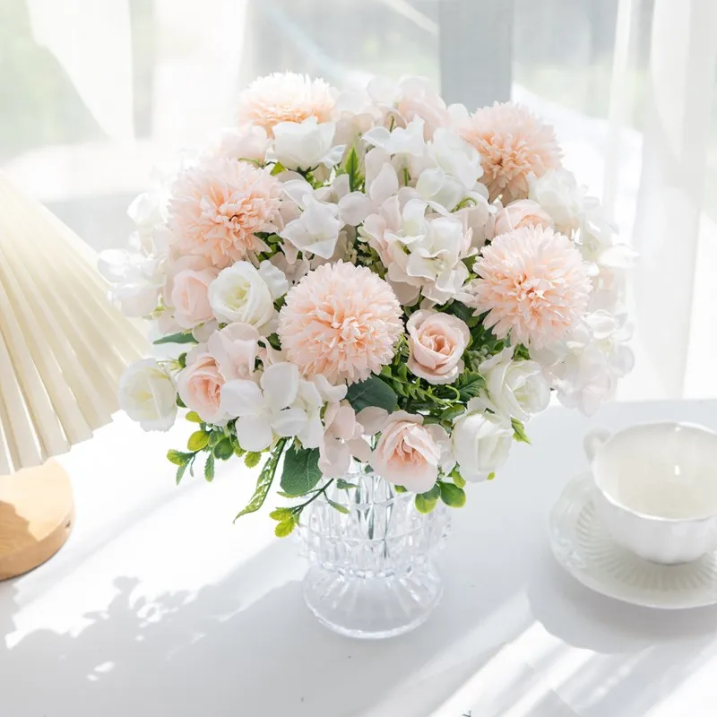Künstlicher Rosen-Chrysanthemen-Seidenstrauß Blumen Braut Hochzeit Outdoor Garten Bogen Deko Zuhause Valentinstag Girlande Accessoires – Detail 5