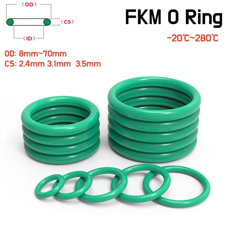 FKM Fluororubber O-rings Sealing Ring Thickness CS 2.4/3.1/3.5mm OD 8~70mm O Ring Fuel Washer Oil Resistant Acid & Alkali rubber o rings
