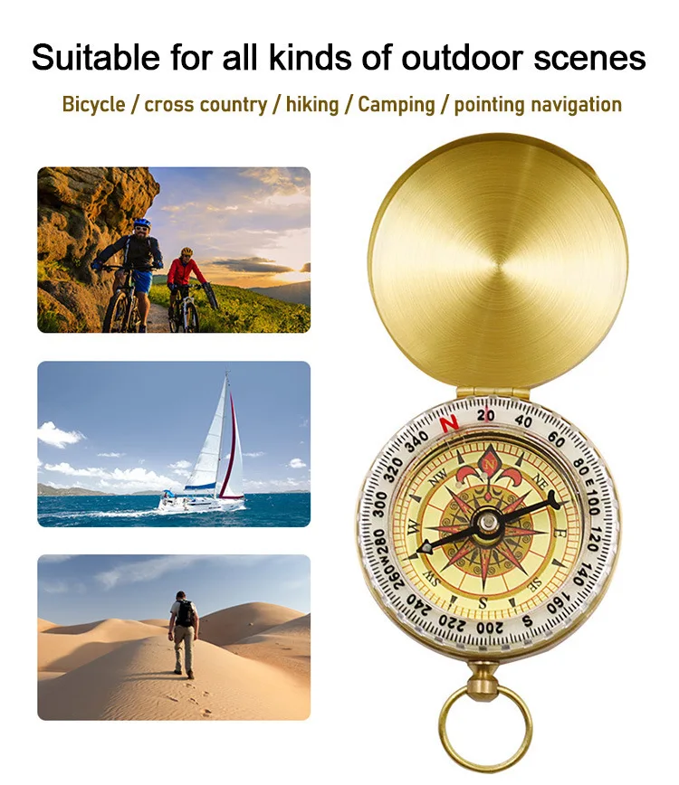 Survival Compass Hiking Brass Portable Pocket Watch Type Camping Outdoor Travel Tactical Tool Luminous Waterproof