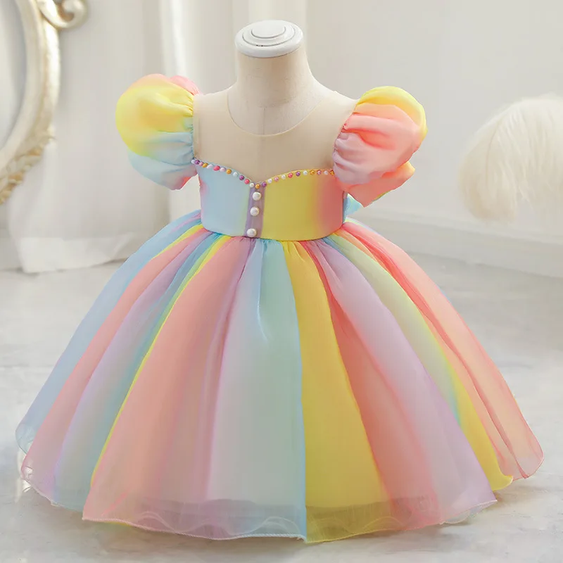 

Children's dress color court style puffy sleeve gauze dress Full birthday dress dress elegant and sweet