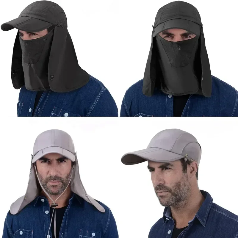 GADIEMKENSD UPF 50+ Visor Hat Foldable Detachable Sun Protection Breathable Mosquito Veil Camping Fishing Hiking Duck Tongue M50