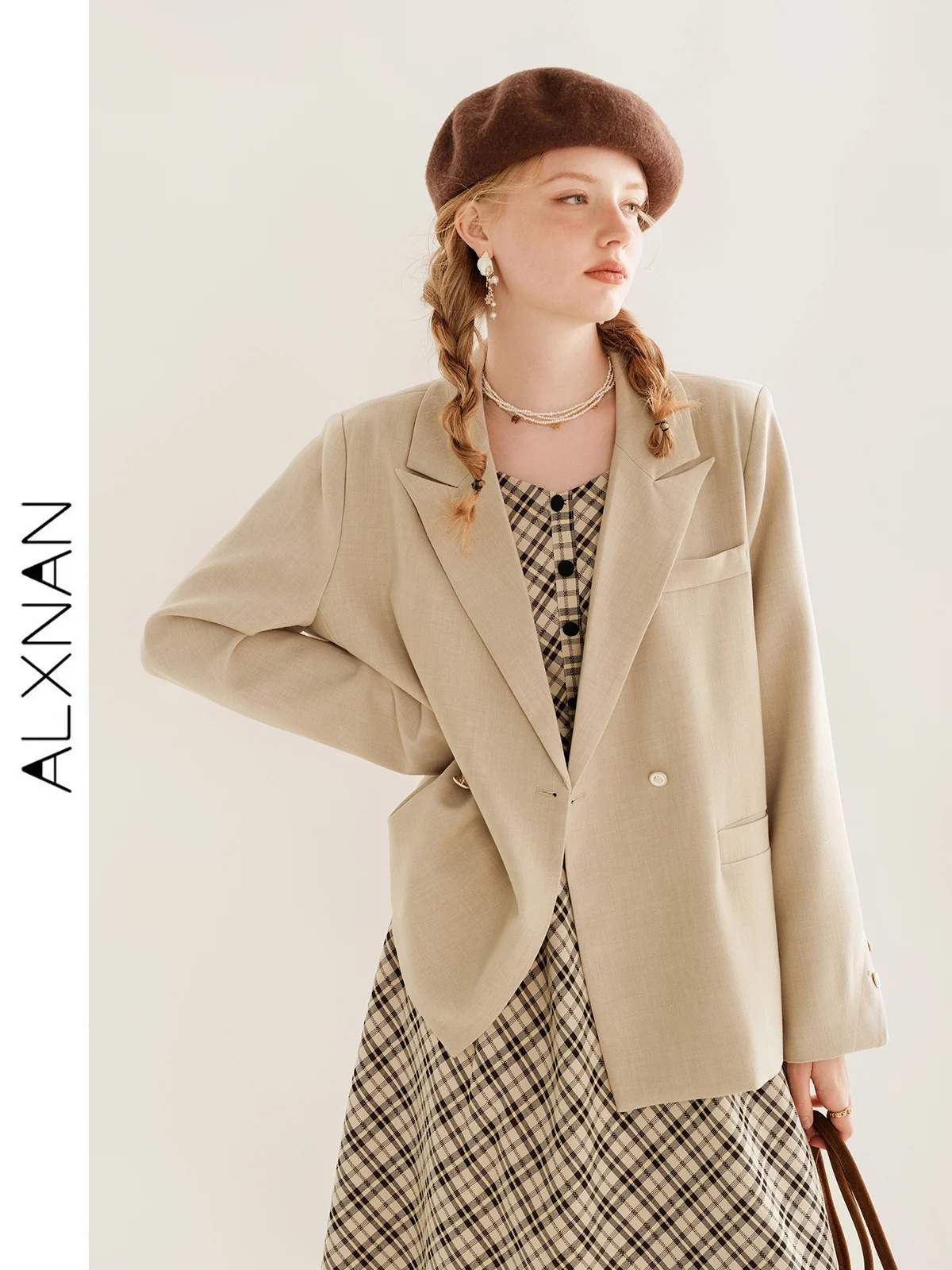 

Женский блейзер на одной пуговице ALXNAN, элегантный пиджак с отложным воротником и длинным рукавом, новинка 2024, верхняя одежда, женская одежда TM00322