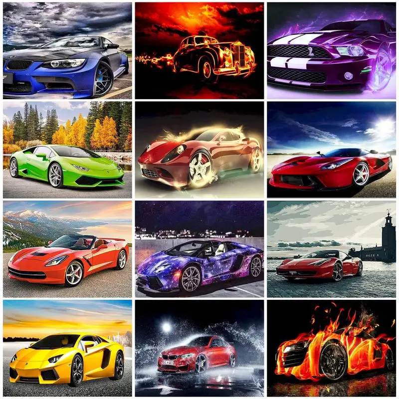 

CHENISTORY 5D DIY Diamond Painting Landscape Sports Car Cross Stitch Kit Full Drill Embroidery Scenery Mosaic Picture Of Rhinest