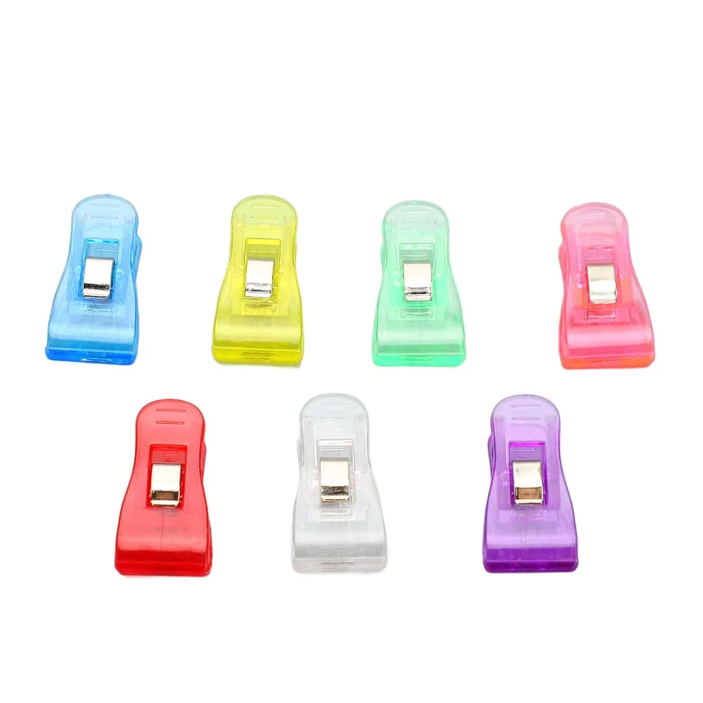 100 Pcs 플라스틱 플라스틱 클립 투명 다채로운 다목적 다채로운 투명 플라스틱 클립 휴대용 3.6*1.8cm