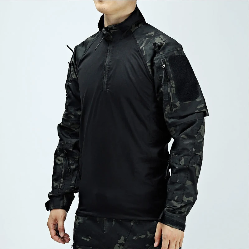 Men's Training Shirt Casual Tactical Top Camouflage Solid Long Sleeve Jacket Spring Autumn Wear-Resistant Outdoor