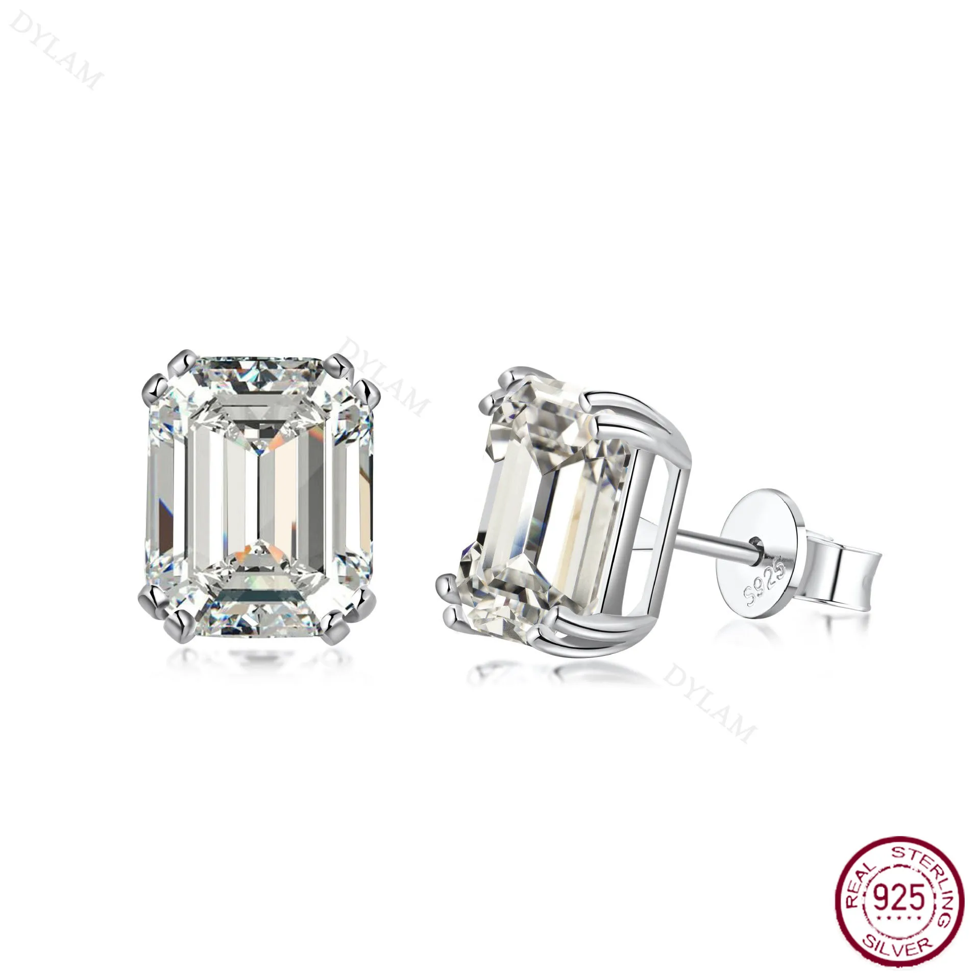 

925 Sterling Silver Emerald Cut 4CT High Carbon Diamonds Ear Stud Earrings Wedding Party Jewelry Drop Shipping