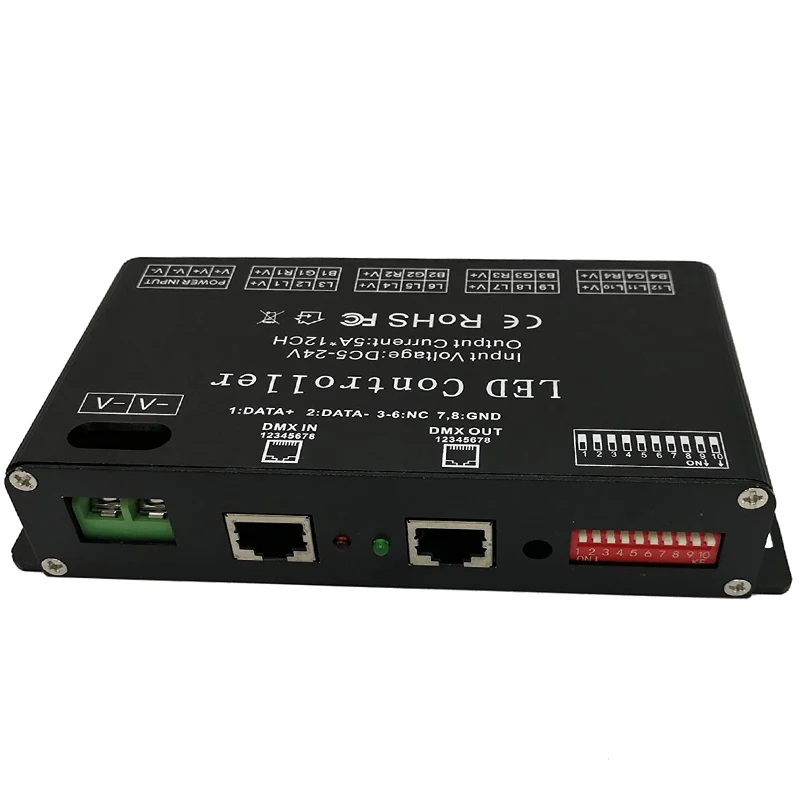 ABKN-12 채널 DMX 디코더 RGB LED 컨트롤러 60A PWM DMX512 디머 드라이버 (RGB LED 스트립 및 LED 모듈 조명용) DC12V-24V