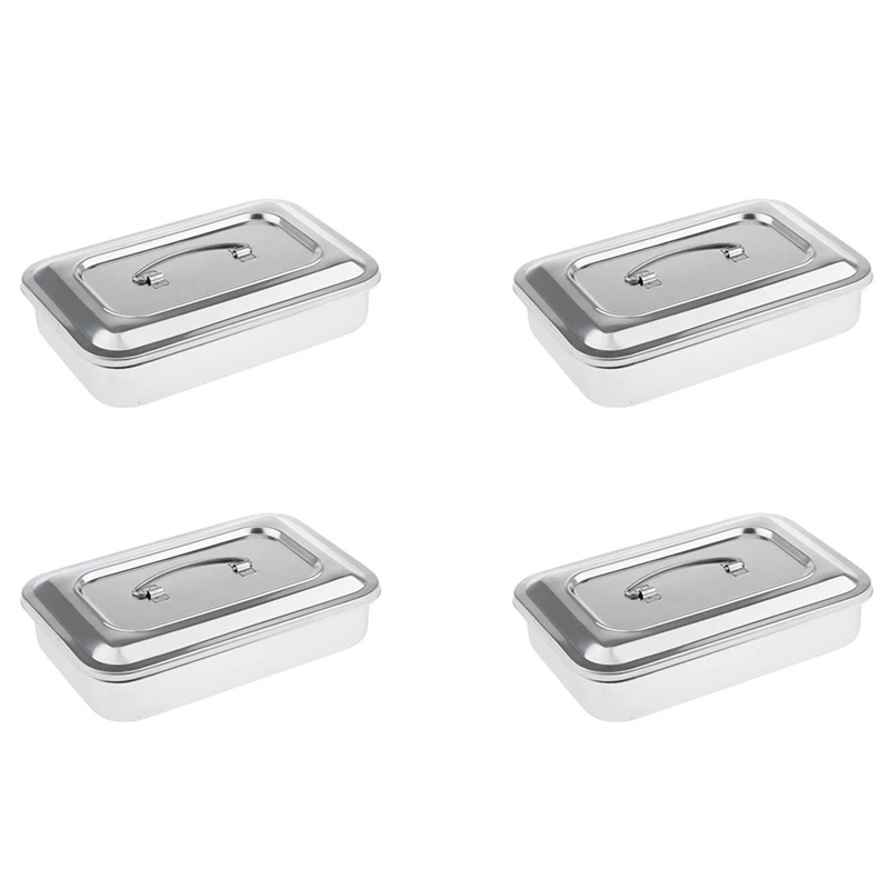 

4X Stainless Steel Container Organizer Box Instrument Tray To Storage Box With Lid Tools Cans - 9 Inches No Hole