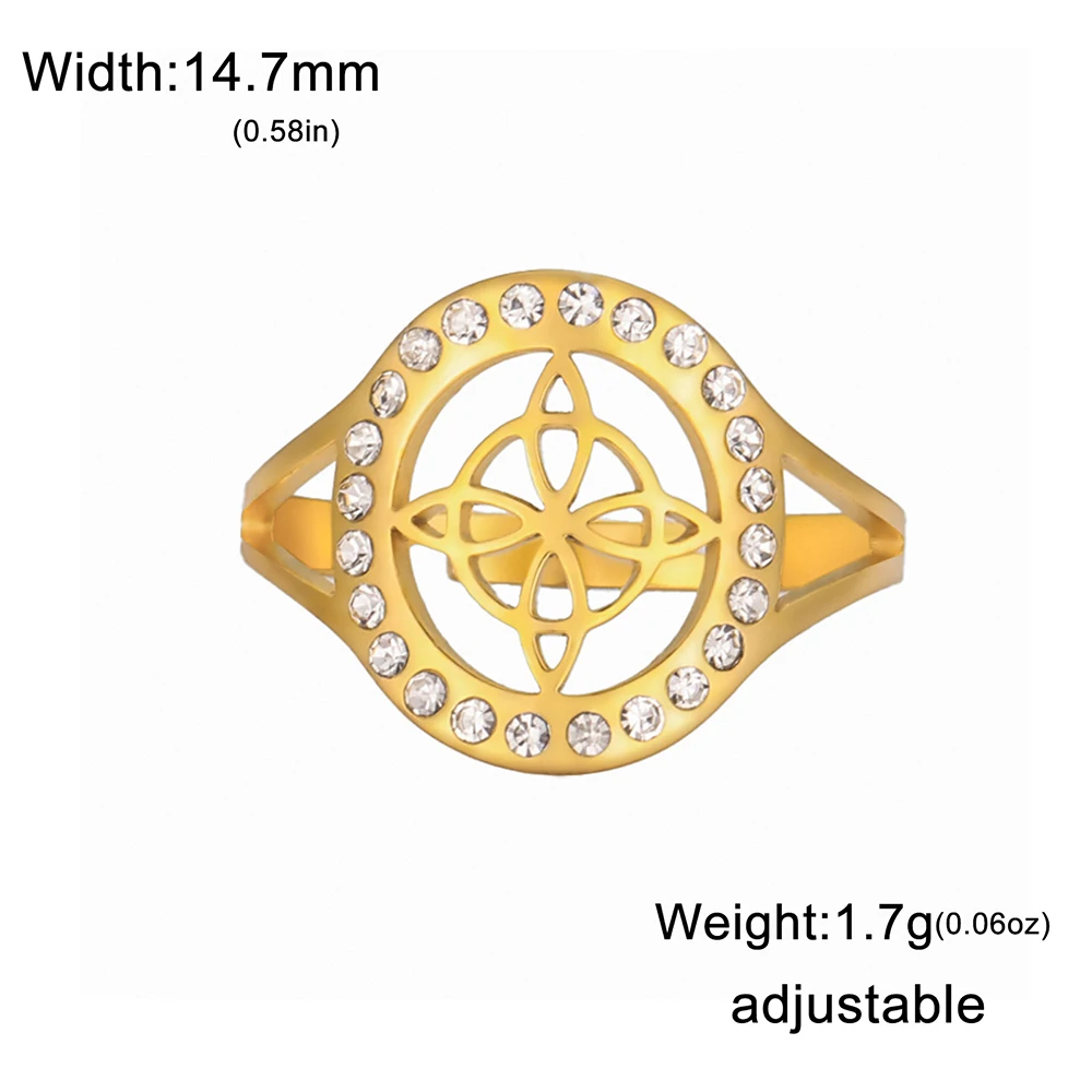 Dawapara Witches Knot Adjustable Women’s Ring with Clear Zircon - Stainless Steel Religious Jewelry