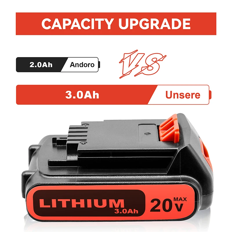 Power Tool Battery For Black Decker 3000mAh LBXR20 Lithium Battery 20V LBXR20 LB20 LBX20 LBXR BL LB2X4020-OPE