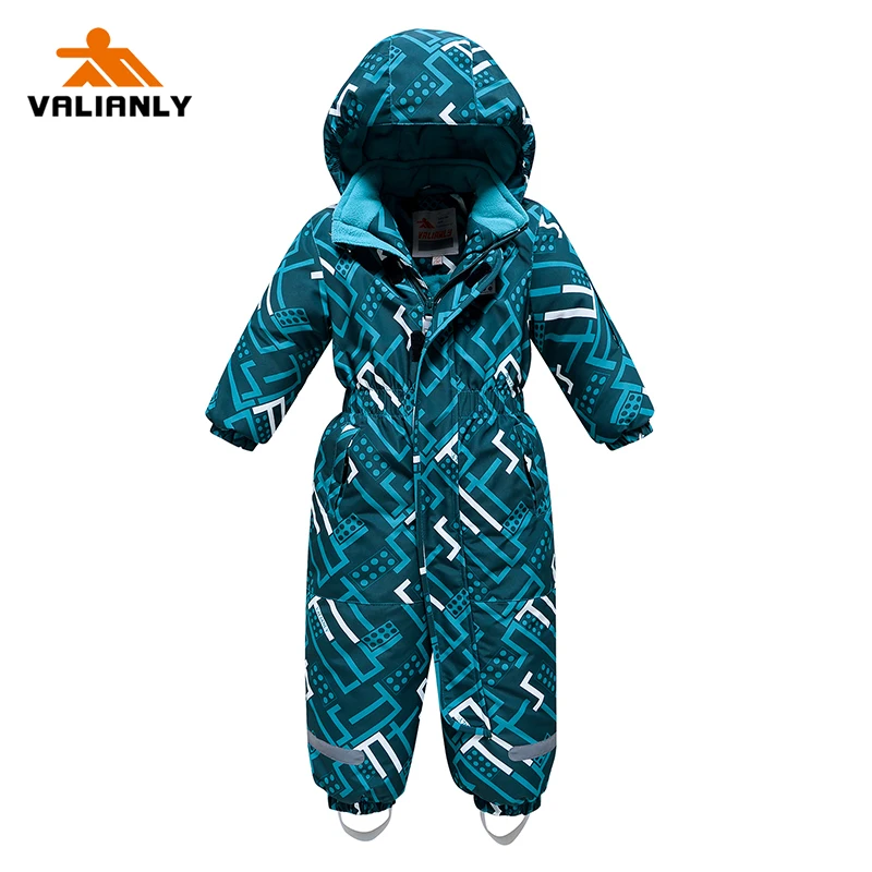 

VALIANLY Winter Kids Girls Snowsuit Kids Jumpsuit One-piece Hooded Children Winter Ski Suit Girl Waterproof Windproof Snowboard