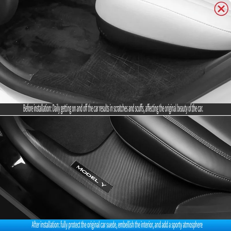 For Tesla Model Y- Threshold Bar Protection ABS Carbon Fiber Stripe Welcome Pedal Accessory Tesla protection Accessories