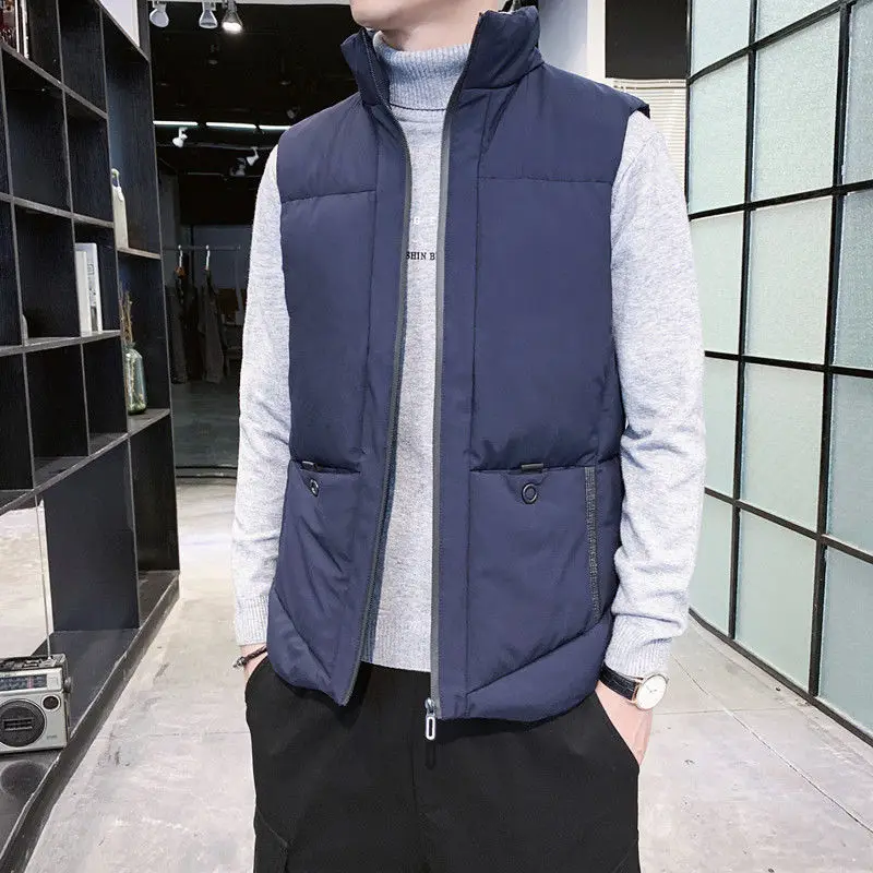 Autumn Winter KPOP Fashion Style Harajuku Slim Fit Vest Loose Casual All Match Singlet Thickening Pockets Patchwork Outerwear