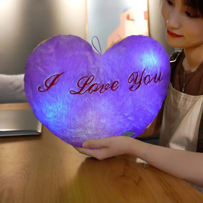 Glow In The Dark Pillow Cute LED Lighted Heart Shape Decor Pillows Plush I Love You Valentine's Day Plush Pillows 14.17in Soft