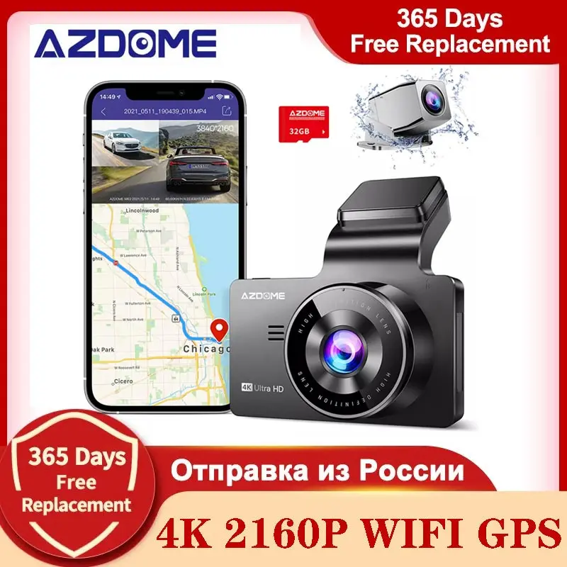 Azdome M63 Lite 4K Car Dvr Gps Integrato Dual Cam Videoregistratore Per Auto Wifi Dash Cam Wdr Super Night Vision 24H Monitor Di Parcheggio