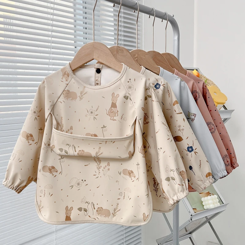 Cute Baby Bibs Toddler Baberos Bavoir Waterproof Long Sleeve Apron Cartoon Animals Children Feeding Smock Bib Baby Stuff 0-5Y baby bib feeding bib cotton bib set cotton bib