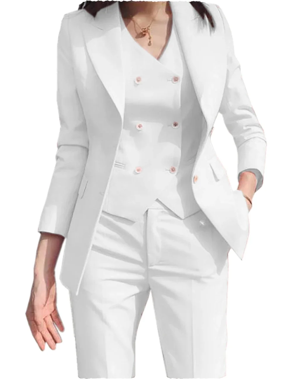 2023 Fashion New Ladies Business Solid Color Suits Trousers Waistcoat / Woman's Pink Commuter Blazers Jacket Pants Vest Set