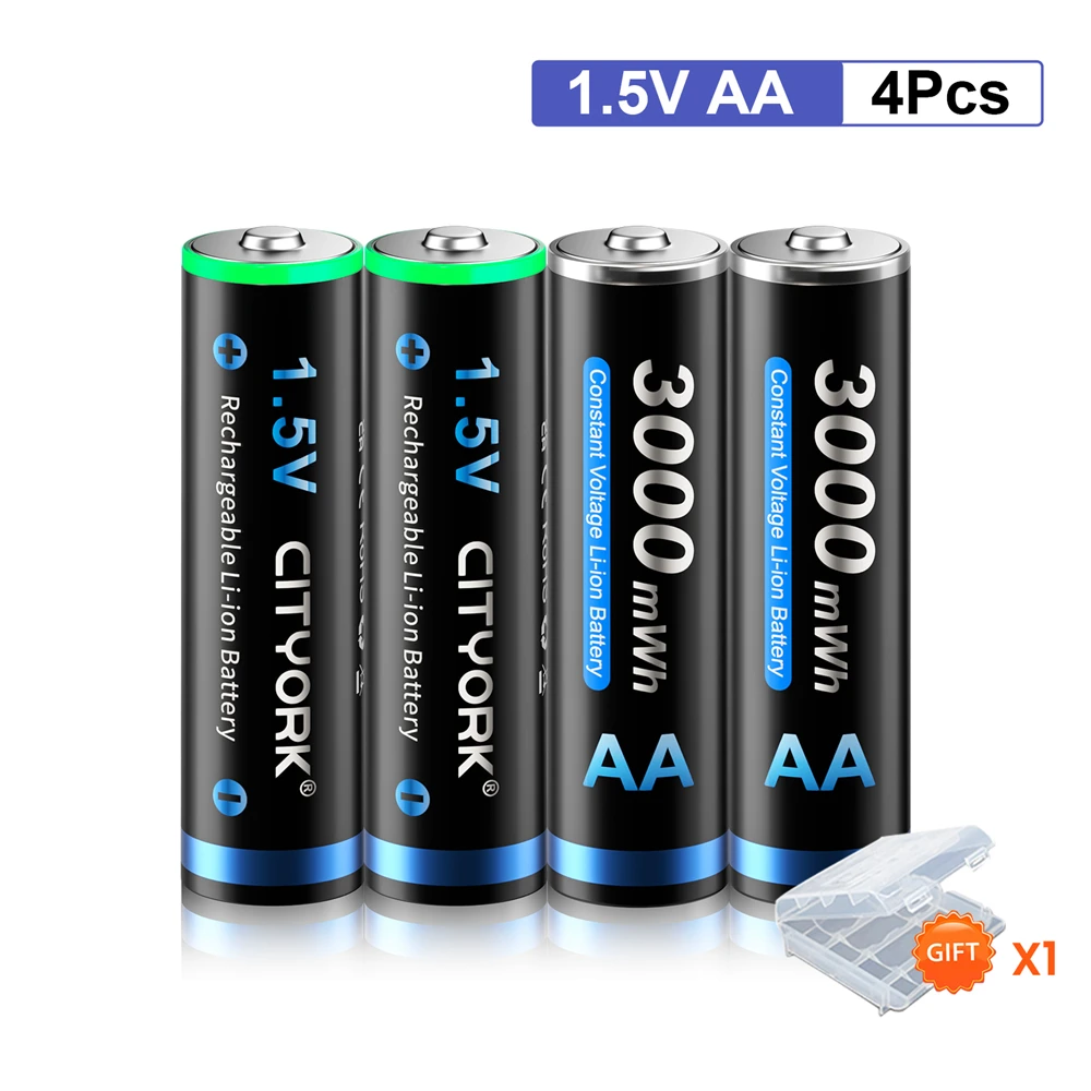Batteria Ricaricabile Al Litio Aa 1.5V 3000Mwh 1.5V Aa Batterie Ricaricabili Agli Ioni Di Litio Batteria Aa 1.5V Per Giocattolo Telecomando